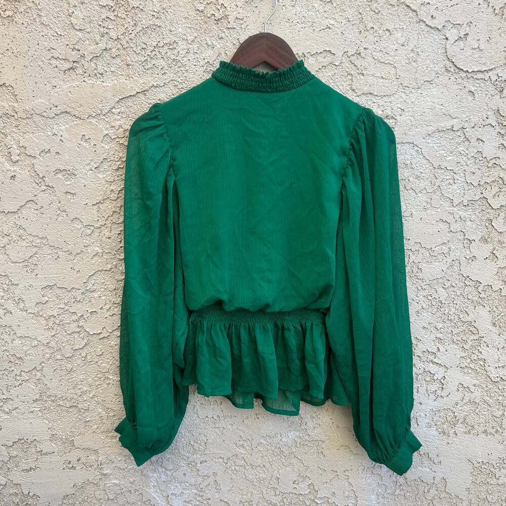 Flying Tomato Emerald Green Ruffle Blouse Romantic Top Size Small